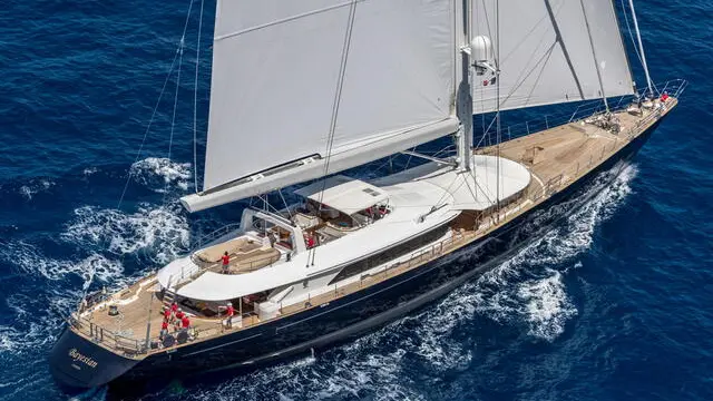 epa11555085 A handout photo made available on 19 August 2024 by Perini Navi Press Office shows the 'Bayesian' sailing boat, in Palermo, Sicily, Italy. At least one person died, six remain missing and 15 passengers were rescued, after a 56-meter-long luxury sailboat, the Bayesian, with 22 people on board, sank at dawn on 19 August off Porticello, near Palermo, after a tornado hit the area. EPA/PERINI NAVI PRESS OFFICE / HANDOUT HANDOUT EDITORIAL USE ONLY/NO SALES
