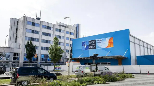 epa12185114 Exterior of the World Forum ahead of the upcoming NATO summit in The Hague, the Netherlands, 19 June 2025. The 2025 NATO summit will take place in The Hague from 24 to 25 June. EPA/REMKO DE WAAL