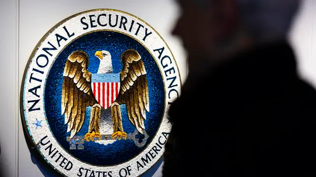 epa11159299 A mosaic of the National Security Agency (NSA) seal at the entrance to the National Cryptological Museum, adjacent to NSA in Fort Meade, Maryland, USA, 16 February 2024. The museum displays hundreds of declassified cryptological artifacts, from an Enigma cipher machine used by Adolph Hitler to the computer equipment used to generate US nuclear codes. The NSA is the most secretive spy agency in the US. Though created in 1952, the US government did not publicly confirm its existence until 1975. EPA/JIM LO SCALZO