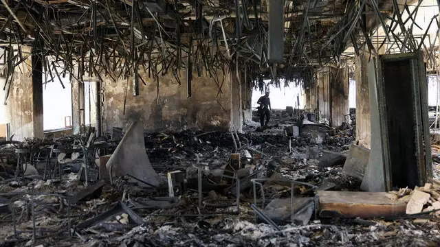 epa12184889 ​A view of the damaged building of Iranian state TV (IRIB) after an Israeli airstrike in Tehran, Iran, 19 June 2025. The Islamic Republic of Iran Broadcasting (IRIB) corporation building was hit by an overnight Israeli strike on 17 June. Israel and Iran have been exchanging fire since Israel launched strikes across Iran on 13 June 2025 as part of Operation 'Rising Lion.' EPA/ABEDIN TAHERKENAREH