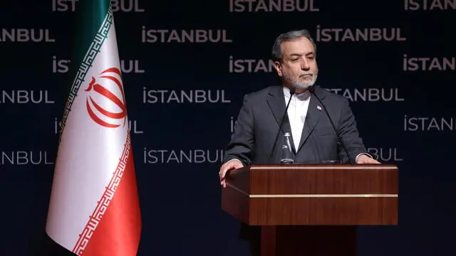 epa12190542 Iranian Foreign Minister Abbas Araghchi speaks during a press conference in Istanbul, Turkey, 22 June 2025. The US forces struck three of Iran's key nuclear sites: Natanz, Isfahan and Fordo, US President Trump announced on 21 June. Israel and Iran have been exchanging fire since Israel launched strikes across Iran on 13 June 2025 as part of Operation 'Rising Lion.' EPA/ERDEM SAHIN
