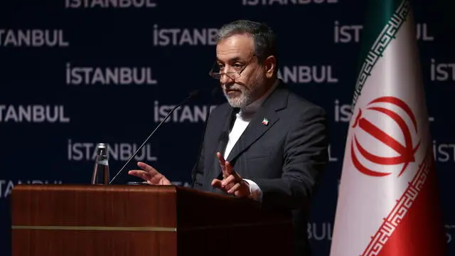 epa12190553 Iranian Foreign Minister Abbas Araghchi gestures as he speaks during a press conference in Istanbul, Turkey, 22 June 2025. The US forces struck three of Iran's key nuclear sites: Natanz, Isfahan and Fordo, US President Trump announced on 21 June. Israel and Iran have been exchanging fire since Israel launched strikes across Iran on 13 June 2025 as part of Operation 'Rising Lion.' EPA/ERDEM SAHIN