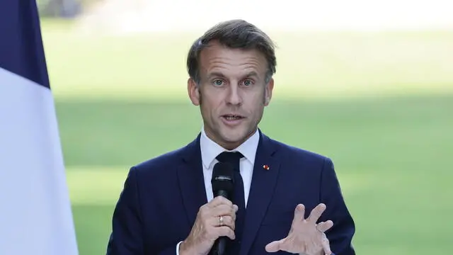 epa12188024 France's President Emmanuel Macron delivers a speech for 'France Music Week', a day before the 'Fete de la Musique', at the Elysee presidential palace in Paris, France, 20 June 2025. France Music Week began on 16 June with events across France, including conferences, roundtables, and concerts, and is expected to conclude on 21 June with a free concert in Paris to mark the 'Fete de la Musique', for which some 35,000 spectators are anticipated. EPA/THIBAUD MORITZ / POOL MAXPPP OUT
