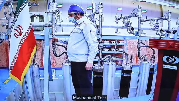 epa09126287 A handout picture made available by the Iranian presidential office shows a technician works inside the Iran's Natanz uranium enrichment plant during a video conference with president Hassan Rouhani the occasion of Iran Nuclear Technology Day, in Tehran, Iran, 10 April 2021. According to Isna news agency, Rouhani said that 'US and west owe us about nuclear deal and they must make it up', referring to the sanctions against the country over Iran's disputed nuclear programm. EPA/IRAN PRESIDENT OFFICE HANDOUT HANDOUT EDITORIAL USE ONLY/NO SALES