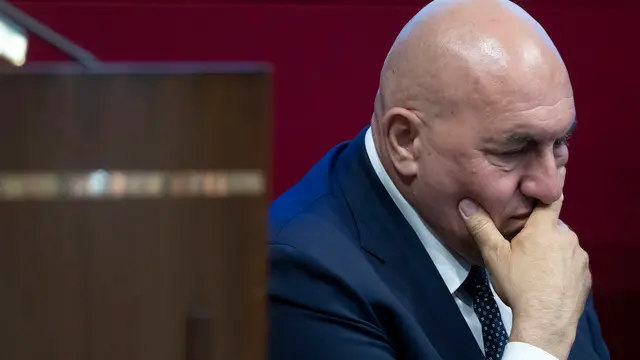 Il ministro della difesa Guido Crosetto, durante la presentazione del rapporto sulla sicurezza della fondazione Futuri Probabili. Roma, 16 giugno 2025 ANSA/MASSIMO PERCOSSI