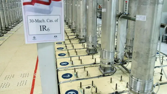 epa09130140 A handout photo made available by the Atomic Energy Organization (AEOI) of Iran shows centrifuge machines in the Natanz uranium enrichment facility in central Iran, 05 November 2019 (reissued 12 April 2021). Head of the Atomic Energy Organization of Iran (AEOI) Ali Akbar Salehi said an electricity disruption at Natanz nuclear facility on 11 April 2021 was a 'terrorist act' adding that his country reserves the rights to act against culprits. The AEOI said that an incident involving disruption of the Natanz nuclear facility's power network occurred, one day after President Hassan Rouhani inaugurated new centrifuges. EPA/AEOI HANDOUT HANDOUT EDITORIAL USE ONLY/NO SALES