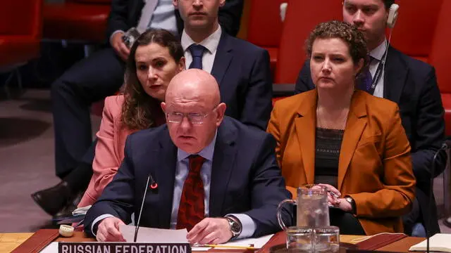 epa12187635 Ambassador Vasily Nebenzya, Permanent Representative of Russia to the United Nations, speaks during a Security Council meeting addressing the ongoing conflict between Iran and Israel, at the United Nations (UN) headquarters in New York, USA, 20 June 2025. EPA/SARAH YENESEL