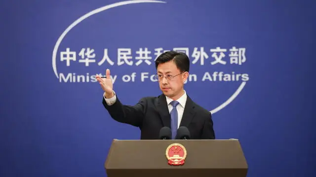 epa12002480 Chinese Ministry of Foreign Affairs spokesperson Guo Jiakun gestures during a press conference in Beijing, China, 01 April 2025. Jiakun commented on the drill carried out in the Taiwan strait on 01 April. EPA/WU HAO