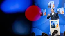 epa12192800 NATO Secretary General Mark Rutte (C) speaks during a press conference ahead of the NATO summit, in The Hague, the Netherlands, 23 June 2025. The Netherlands will host the NATO Summit at the World Forum in The Hague on 24 and 25 June, the first such summit to be held in the country. EPA/REMKO DE WAAL