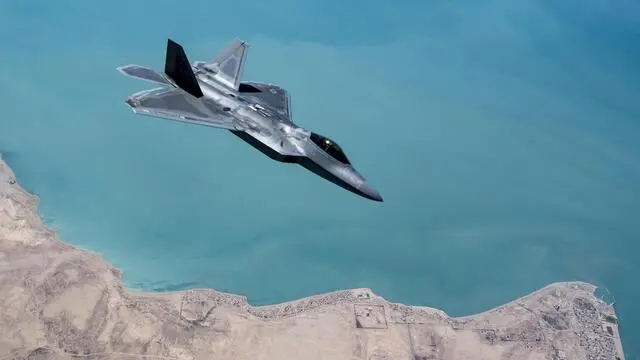 epa07865815 A handout photo made available by the US Air Force shows a US F-22 Raptor, based out of Al Udeid Base in Doha, Qatar, conducting a combat air patrol mission over an undisclosed location in Southwest Asia, 13 September 2019 (issued 24 September 2019). Attacks on Saudi Arabian oil facilities on 14 September 2019 have intensified tensions in the Persian Gulf with the US and some European countries blaming Iran for the incident. EPA/US AIR FORCE/MASTER SGT. RUSSELL SCALF HANDOUT HANDOUT EDITORIAL USE ONLY/NO SALES