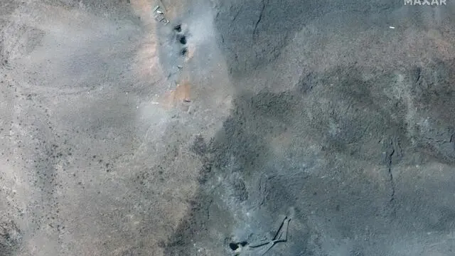 epa12190790 A handout satellite image made available by Maxar Technologies shows a close up view of holes and craters on a ridge at the Fordo underground uranium enrichment following US airstrikes, in Iran, 22 June 2025. The US forces struck three of Iran's key nuclear sites: Natanz, Isfahan and Fordo (Fordow), US President Trump announced on 21 June. EPA/MAXAR TECHNOLOGIES HANDOUT MANDATORY CREDIT: SATELLITE IMAGE 2025 MAXAR TECHNOLOGIES -- THE WATERMARK MAY NOT BE REMOVED/CROPPEDHANDOUT EDITORIAL USE ONLY/NO SALES