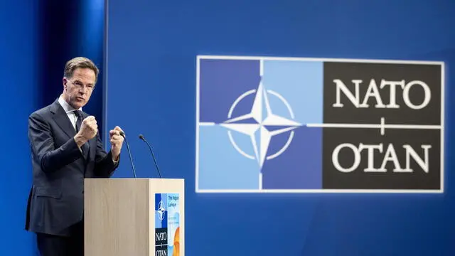 epa12192802 NATO Secretary General Mark Rutte speaks durin a press conference ahead of the NATO summit, in The Hague, the Netherlands, 23 June 2025. The Netherlands will host the NATO Summit at the World Forum in The Hague on 24 and 25 June, the first such summit to be held in the country. EPA/KOEN VAN WEEL