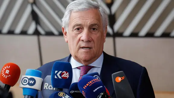 Italy's Minister for Foreign Affairs Antonio Tajani during a EU Foreign Affairs Council - CAE at Europa Building, in Brussels, Belgium, 23 June 2025. ANSA/GIUSEPPE LAMI