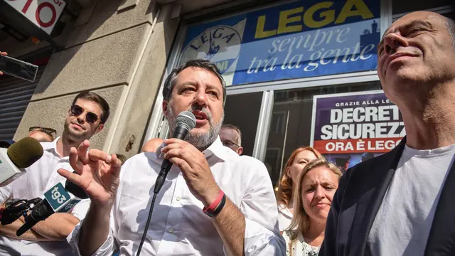 Il ministro Matteo Salvini all’inaugurazione della nuova sede della Lega in via Vespri Siciliani, Milano 13 Giugno 2025 ANSA/MATTEO CORNER