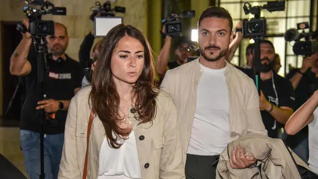 La sorella di Giulia Tramontano Chiara con il fidanzato all’udienza processo Impagnatiello , Milano 27 Maggio 2024 ANSA/MATTEO CORNER