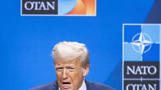 epa12196836 US President Donald Trump attends a press conference after the NATO Summit in The Hague, Netherlands, 25 June 2025. EPA/Robin van Lonkhuijsen