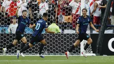 L'esultanza di Pio Esposito dopo il gol contro il River Plate - Foto ANSA
