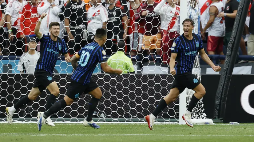 L'esultanza di Pio Esposito dopo il gol contro il River Plate - Foto ANSA