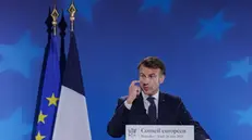 epa12200022 French President Emmanuel Macron attends a press conference during the EU leaders' Summit in Brussels, Belgium, 26 June 2025. EPA/OLIVIER MATTHYS
