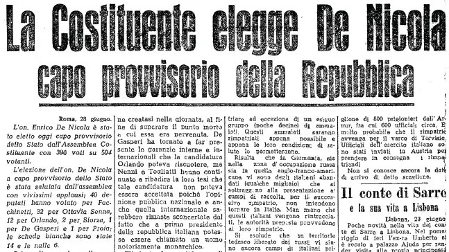 La pagina del GdB del 28 giugno 1946