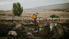 Un campo minato con il cartello che indica il pericolo