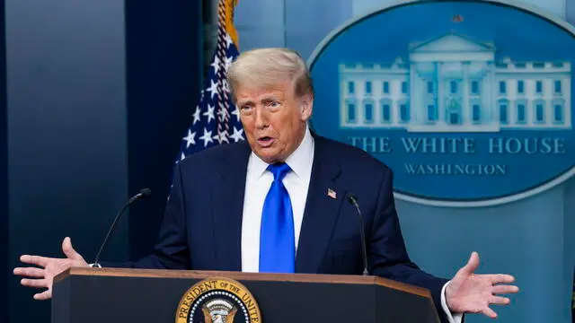 epa12201426 US President Donald J. Trump responds to a question from the news media during a press conference in the briefing room of the White House in Washington, DC, USA, 27 June 2025. Earlier in the day, the Supreme Court ruled in the Trump administration's favor to curb nationwide injunctions on the president's birthright citizenship order. EPA/SHAWN THEW