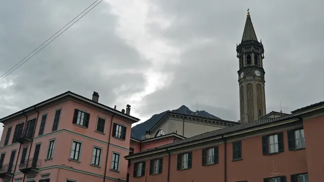Lecco, campanile della Basilica di San Nicolò. Foto ANSA/Roberto Ritondale