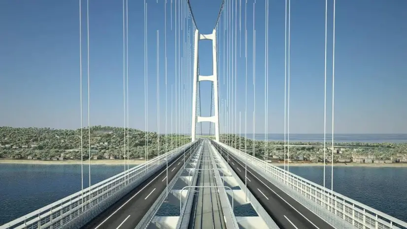 Un rendering del Ponte sullo Stretto. ANSA/US MIT +++ NPK +++