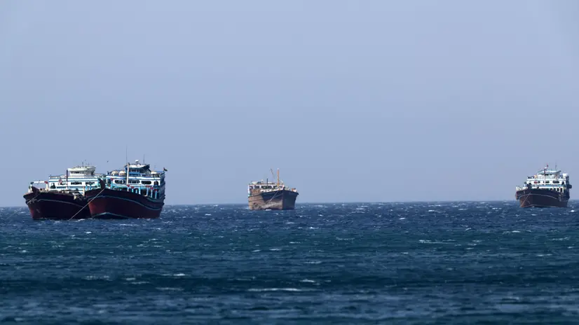 epa12194528 Ships in the Strait of Hormuz as seen from Khasab, Musandam Governorate, Oman, 24 June 2025. The Iranian parliament approved a measure to close the Strait of Hormuz following US strikes on three of Iran's key nuclear sites on 22 June 2025. Israel and Iran have been exchanging fire since Israel launched strikes across Iran on 13 June 2025. EPA/ALI HAIDER