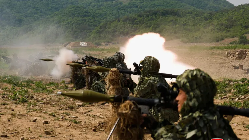 epa12098139 A photo released by the official North Korean Central News Agency (KCNA) shows North Korea conducting tactical drill demonstrations at an undisclosed location in North Korea, 13 May 2025 (issued 14 May 2025). The drills, held as part of the Korean People's Army training officers' conference, included a combined tactical exercise by special operations sub-units to meet all-purpose battalion standards, as well as training matches and joint fire strike demonstrations by tank units. EPA/KCNA EDITORIAL USE ONLY