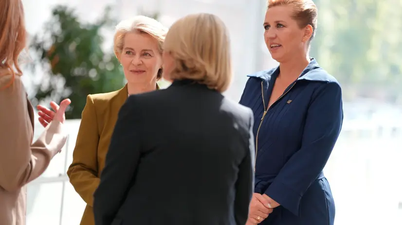 epa12212008 Denmark's Prime Minister Mette Frederiksen (R) and European Commission President Ursula von der Leyen (L) at ARoS Aarhus Art Museum during the official opening of the Danish EU Presidency 2025, in Aarhus, Denmark, 03 July 2025. EPA/Mikkel Berg Pedersen DENMARK OUT