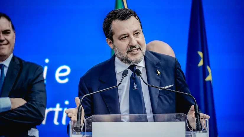 Matteo Salvini ministro dei trasporti durante la cerimonia di riapertura del traffico del tunnel del Tenda a Limone Piemonte. Cuneo 27 giugno 2025 ANSA/TINO ROMANO
