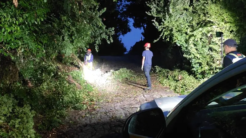 L'intervento della Protezione Civile lungo la strada che conduce a San Rocco - © www.giornaledibrescia.it