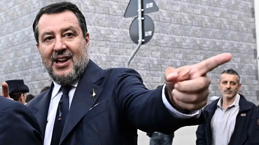 Il vice Presidente del Consiglio dei Ministri e Ministro delle Infrastrutture e dei Trasporti Matteo Salvini, durante l'inaugurazione del nuovo Tunnel del Colle di Tenda, un’opera fondamentale per la viabilità e i collegamenti tra Italia e Francia, in particolare tra il Piemonte, la Liguria e la regione francese delle Alpi Marittime. Limone, 27 giugno 2025. ANSA/LUCA ZENNARO