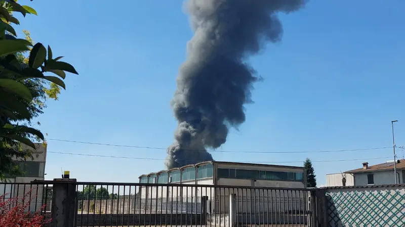 La colonna di fumo sopra l'allevamento di tacchini di Isorella - © www.giornaledibrescia.it