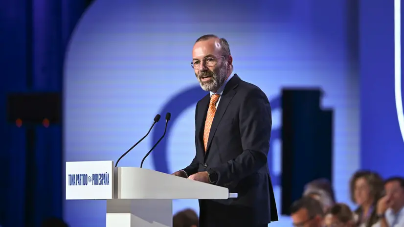 epa12217599 European People's Party (EPP) Group leader Manfred Weber, speaks as he attends the Spanish People's Party (PP) Congress in Madrid, Spain, 05 July 2025. The PP party holds its 21st national congress from 04 to 06 July 2025 in Madrid. EPA/FERNANDO VILLAR