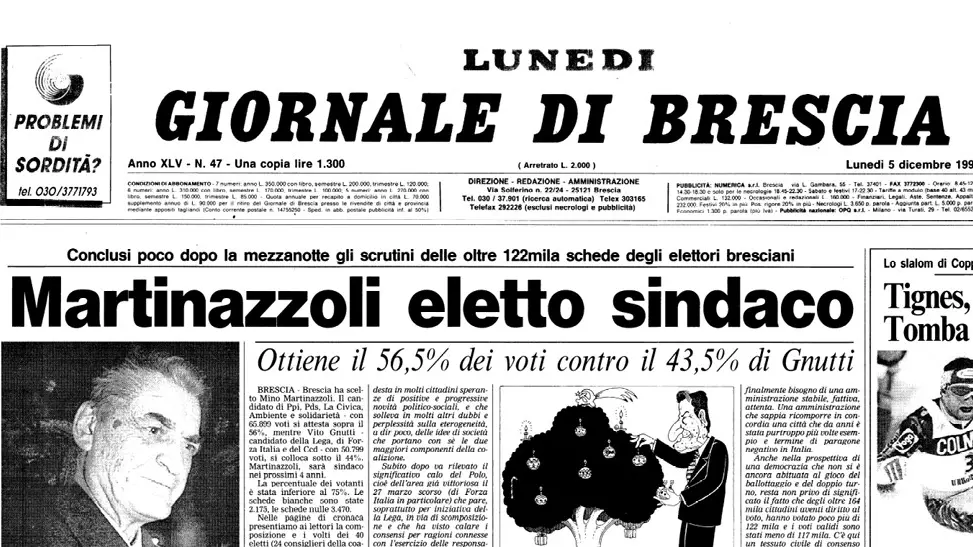 La prima pagina del GdB del 5 dicembre 1994 © www.giornaledibrescia.it