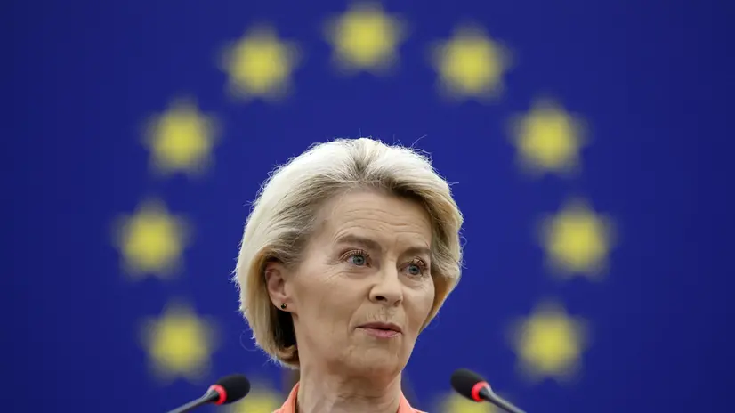 epa12222739 European Commission President Ursula von der Leyen delivers a speech during the motion of censure of the Commission at the European Parliament in Strasbourg, France, 07 July 2025. EPA/GUILLAUME HORCAJUELO