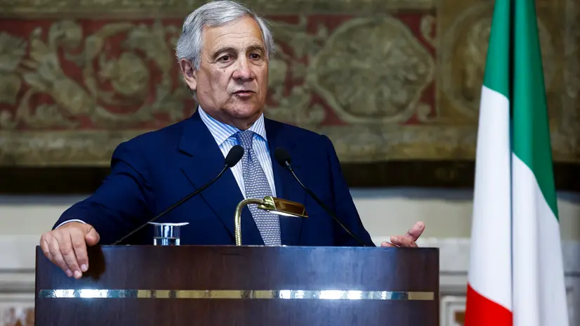 Il ministro degli Affari Esteri Antonio Tajani durante il convegno "Democrazia e Parlamentarismo nell'area del Mediterraneo”, presso la Sala della Regina della Camera dei Deputati, Roma, 08 luglio 2025. ANSA/ANGELO CARCONI