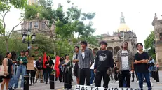 epa12225809 Students participate in a demonstration in front of the Jalisco Government Palace in Guadalajara, Mexico, 08 July 2025. Students demonstrated to demand that the Jalisco state government (western Mexico) speed up investigations to reveal the identity of the bodies found in a grave in the municipality of Zapopan, where they fear some of their classmates remains could be located. EPA/FRANCISCO GUASCO