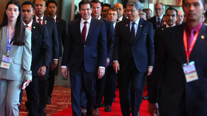 epa12228521 US Secretary of State Marco Rubio (C-L) walks with Malaysia's Foreign Affairs Minister Mohamad Hasan (C-R) for the Post-Ministerial Conference with the United States at the 58th Association of Southeast Asian Nations (ASEAN) Foreign Ministers' Meetings in Kuala Lumpur, Malaysia, 10 July 2025. Southeast Asian foreign ministers gathered to deliberate on regional matters at the 58th ASEAN Foreign Ministers' Meetings and related meetings. EPA/FAZRY ISMAIL
