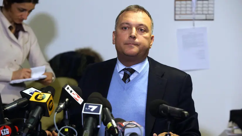 L'avvocato Gianluigi Tizzoni, legale rappresentante della famiglia Poggi, durante la conferenza stampa che ha tenuto a palazzo di Giustizia di Milano per rispondere agli avvocati difensori di Alberto Stasi, condannato per l'omicidio di Chiara Poggi, riguardo l'acquisizione di nuove prove che scagionerebbero Alberto, 19 dicembre 2016. ANSA / MATTEO BAZZI