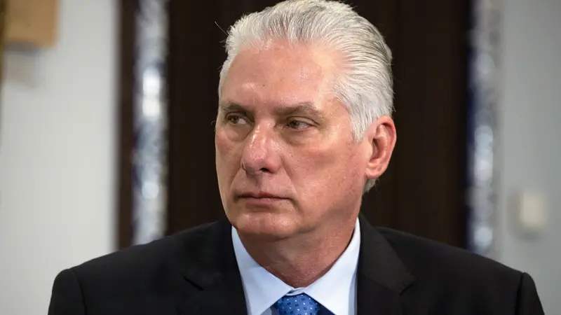 epa11326575 Cuban President Miguel Mario Diaz-Canel Bermudez attends a meeting with the Deputy head of Russia's Security Council at Gorki state residence, outside Moscow, Russia, 08 May 2024. EPA/EKATERINA SHTUKINA / SPUTNIK / GOVERNMENT PRESS SERVICE / POOL MANDATORY CREDIT