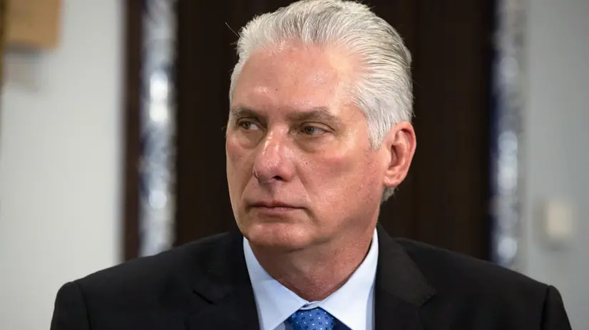 epa11326575 Cuban President Miguel Mario Diaz-Canel Bermudez attends a meeting with the Deputy head of Russia's Security Council at Gorki state residence, outside Moscow, Russia, 08 May 2024. EPA/EKATERINA SHTUKINA / SPUTNIK / GOVERNMENT PRESS SERVICE / POOL MANDATORY CREDIT
