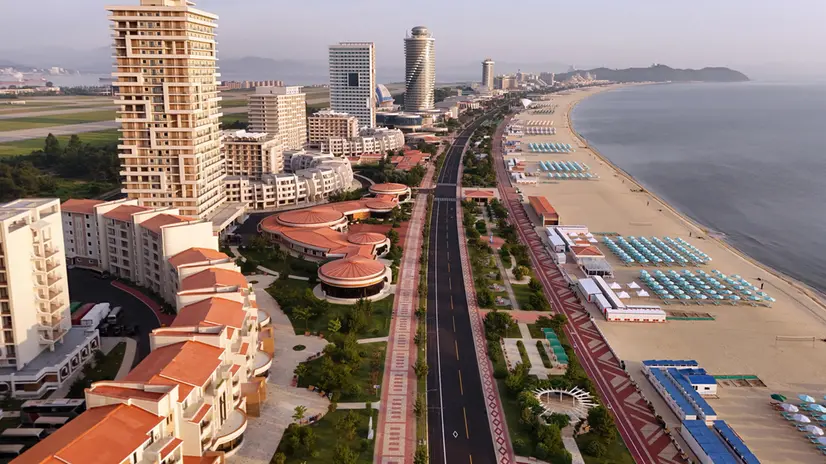 epa12197960 A photo released by the official North Korean Central News Agency (KCNA) shows an aerial view of the Wonsan Kalma Coastal Tourist Zone in Wonsan, North Korea, 24 June 2025 (issued 26 June 2025). According to KCNA, the tourist zone features hotels and hostels with accommodations for nearly 20,000 guests, both domestic and international, as well as sea-bathing facilities, and various sports and recreation amenities. EPA/KCNA EDITORIAL USE ONLY