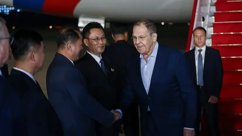 epa12232791 A handout photo made available by the Russian Foreign Ministry Press Service shows Russian Foreign Minister Sergey Lavrov (2-R) arriving in Wonsan, North Korea, 11 July 2025. Lavrov is in North Korea for a three-day working visit. EPA/RUSSIAN FOREIGN MINISTRY PRESS SERVICE HANDOUT HANDOUT EDITORIAL USE ONLY/NO SALESHANDOUT EDITORIAL USE ONLY/NO SALES