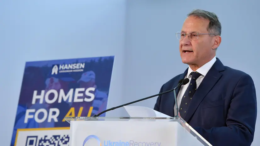 The deputy minister of Foreign Affairs Edmondo Cirielli during the Conference for the Reconstruction of Ukraine, at the La Nuvola Conference Center, Rome, 11 July 2025 ANSA/FABIO CIMAGLIA