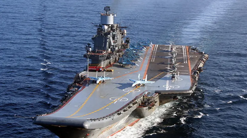 epa08065114 (FILE) - An undated handout photo made available by the official website of the Russian Defence Ministry shows Russian heavy aircraft carrying cruiser Admiral Kuznetsov at sea, reissued 12 December 2019. According to media reports, a fire has broken out on the aircraft carrier while undergoing repair works in Murmansk. EPA/RUSSIAN DEFENCE MINISTRY PRESS S HANDOUT BEST QUALITY AVAILABLE HANDOUT EDITORIAL USE ONLY/NO SALES *** Local Caption *** 54739378