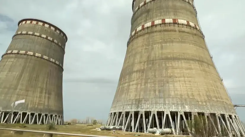 epa11584838 A handout still image taken from handout video provided by the Russian Defence ministry press-service shows damaged cooling system of the Zaporizhzhia Nuclear Power Plant, during a tour by International Atomic Energy Agency (IAEA) Director-General Rafael Mariano Grossi (not pictured), in Enerhodar, Russia, 04 September 2024. The Armed Forces of the Russian Federation ensured the safe conduct of the planned 22nd rotation of International Atomic Energy Agency (IAEA) observers at the Zaporizhzhia NPP. The rotation was conducted by IAEA Director General Rafael Grossi. At the moment, all units of the Zaporizhzhia NPP have been shut down and are in a state of 'cold shutdown'. EPA/RUSSIAN DEFENCE MINISTRY PRESS SERVICE / HANDOUT -- BEST QUALITY AVAILABLE -- HANDOUT EDITORIAL USE ONLY/NO SALES