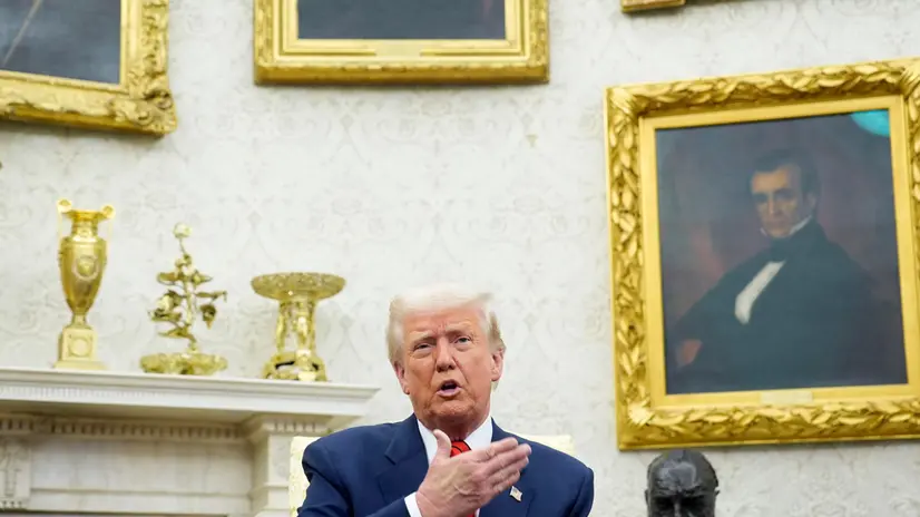epa11961720 US President Donald Trump speaks during his meeting with NATO Secretary General Mark Rutte in the Oval Office of the White House in Washington, DC, USA, 13 March 2025. EPA/YURI GRIPAS / POOL